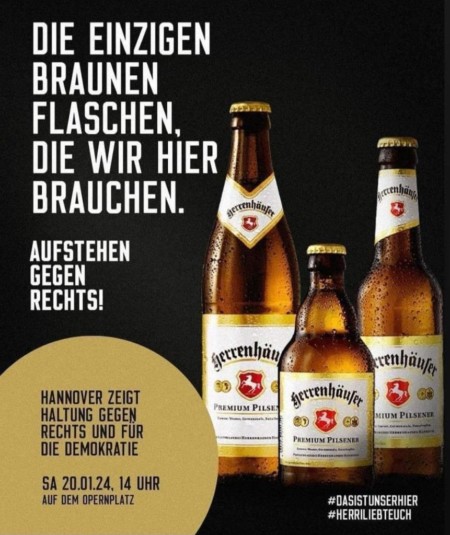 Anzeige der Herrenhäuser Brauerei mit Aufruf zur Demonstration